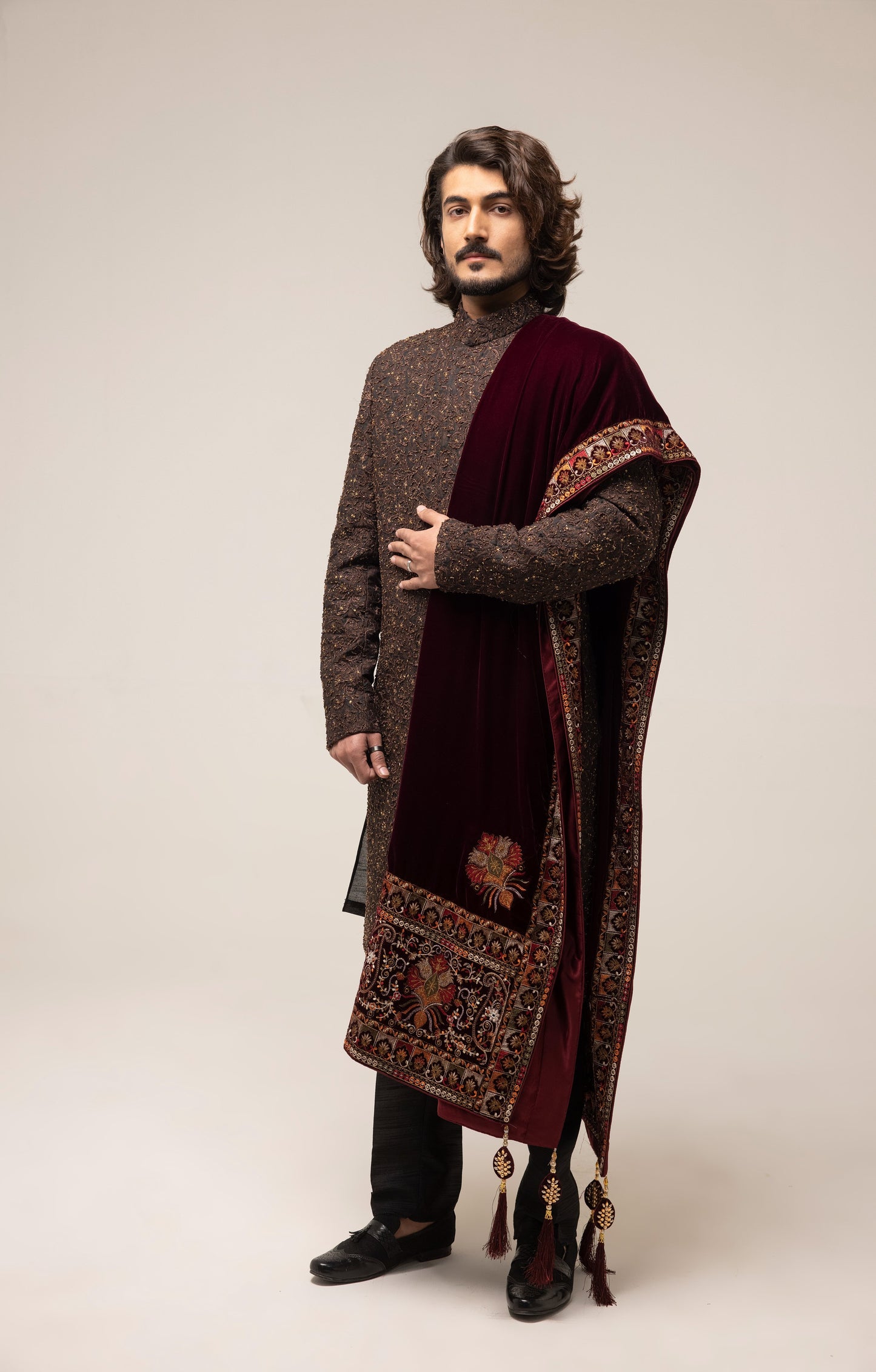 Brown Heavy Handwork Emb Sherwani