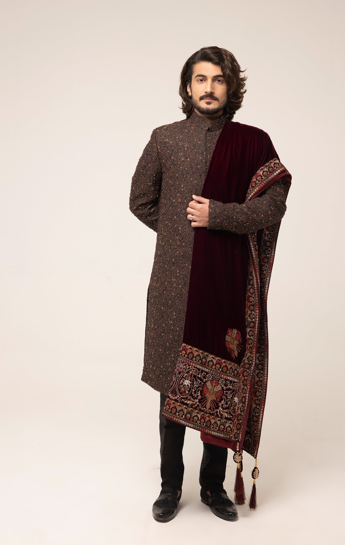 Brown Heavy Handwork Emb Sherwani