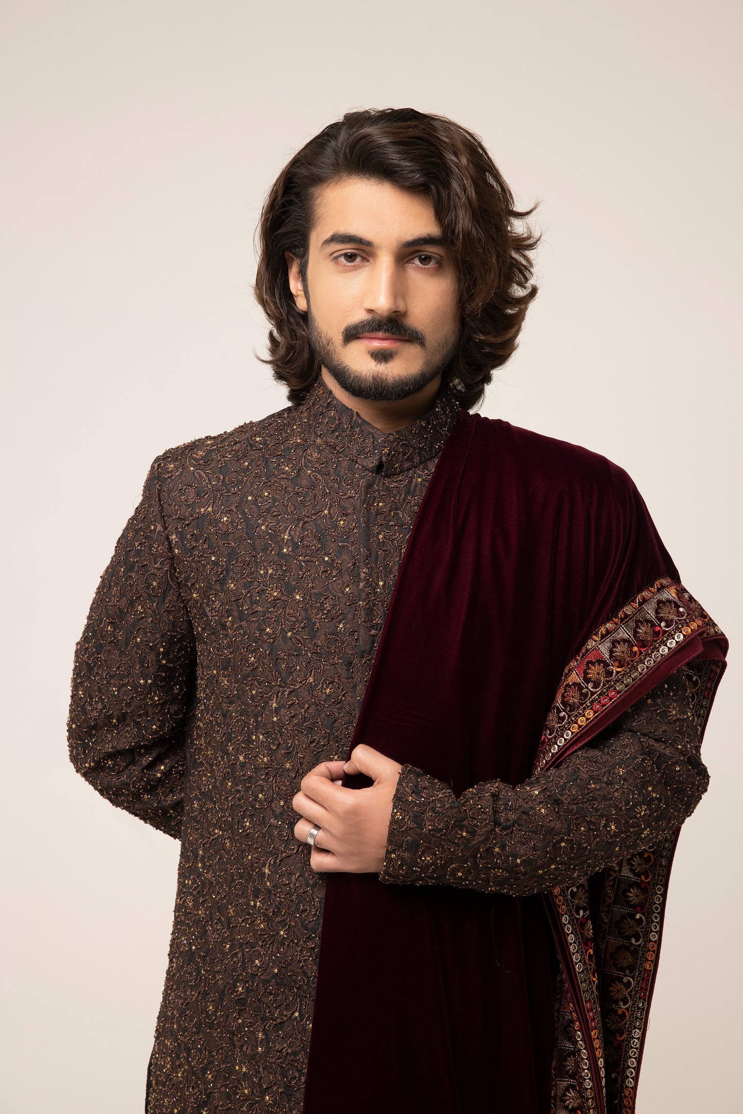 Brown Heavy Handwork Emb Sherwani