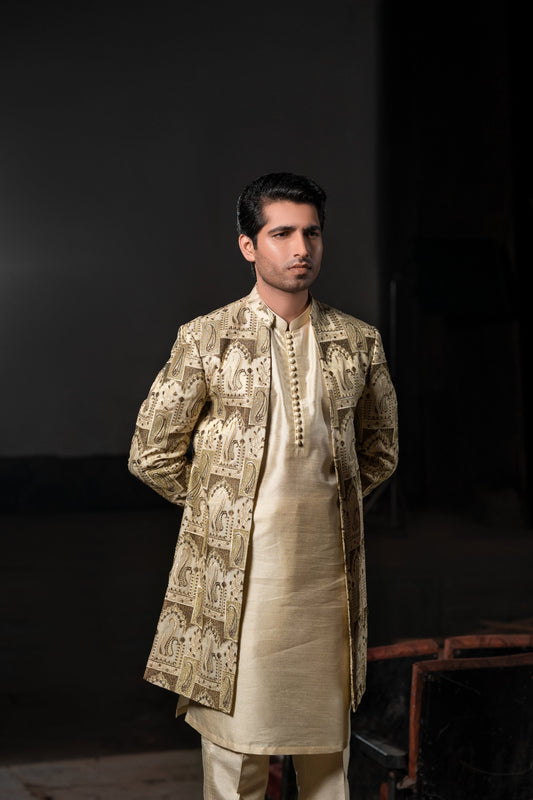 Beige Gold 3 Pcs Suit