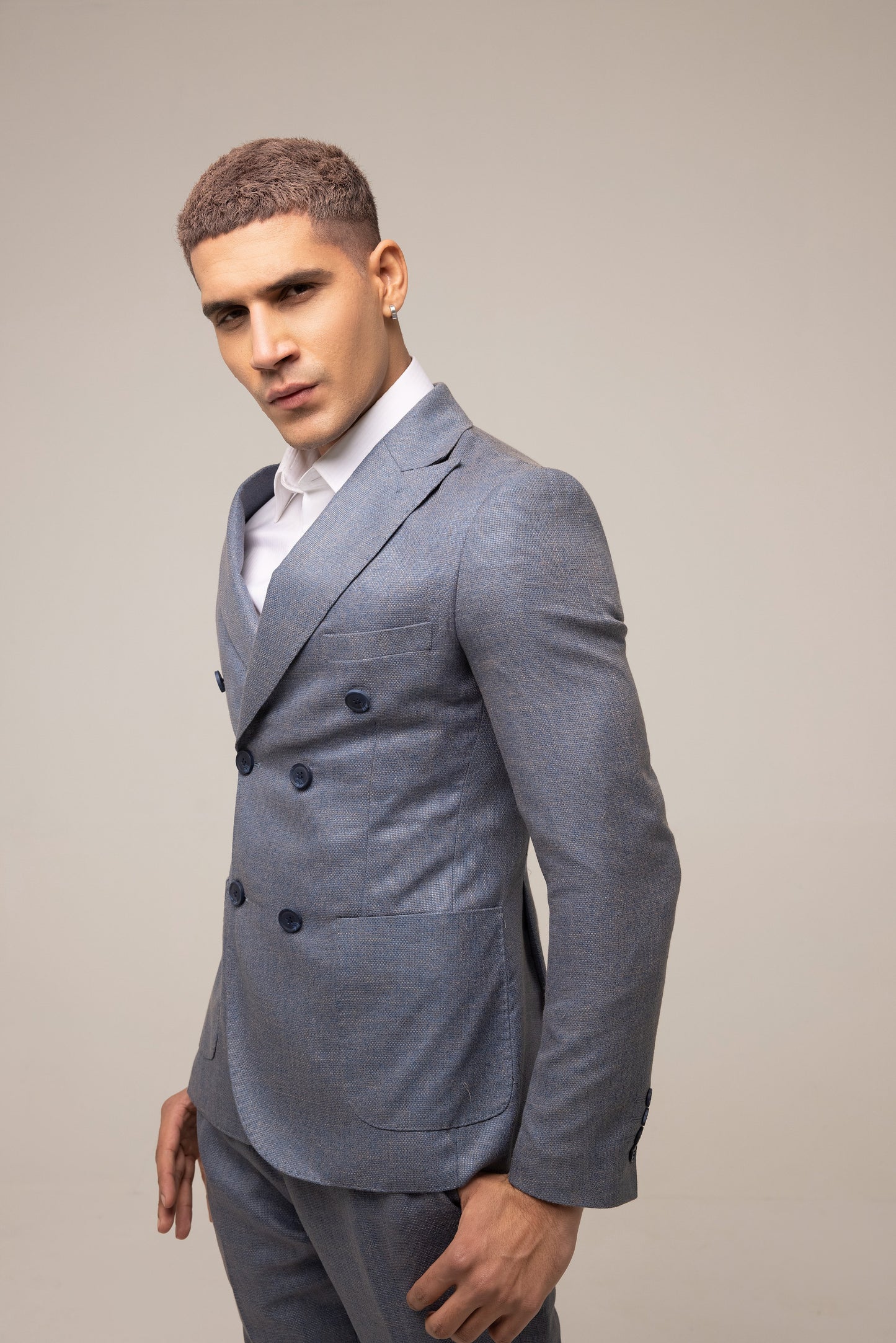 BLUE SLIM FIT DOUBLE BREASTED PINSTRIPE SUIT