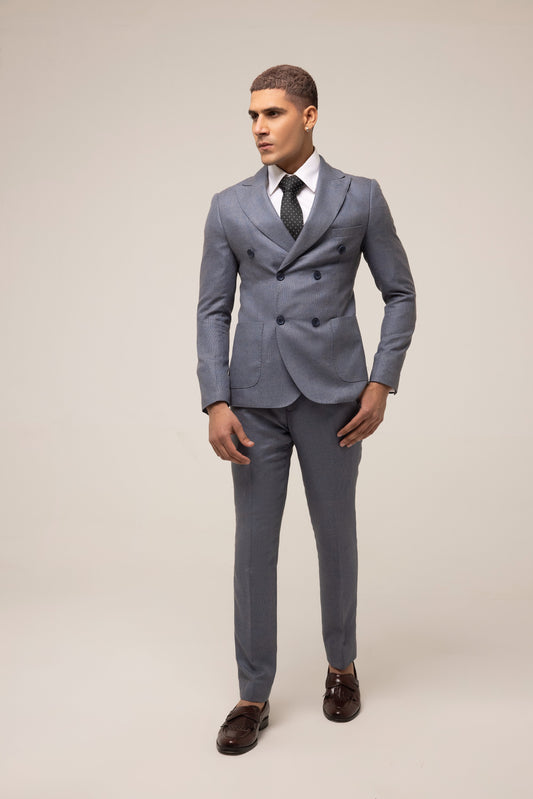 BLUE SLIM FIT DOUBLE BREASTED PINSTRIPE SUIT